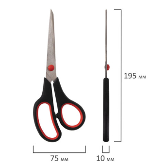 картинка Ножницы STAFF EVERYDAY, 195 мм, бюджет, резиновые вставки, черно-красные, ПВХ чехол, 237499 от магазина МОЛТИ