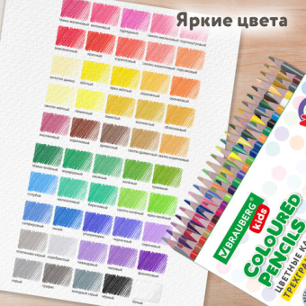 картинка Карандаши цветные BRAUBERG KIDS NEW, 50 цветов, трехгранные, грифель 3 мм, 182004 от магазина МОЛТИ