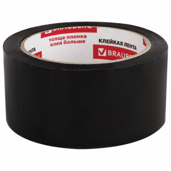 картинка Клейкая лента упаковочная, 48 мм х 66 м, ЧЕРНАЯ, толщина 45 микрон, BRAUBERG, 440155 от магазина МОЛТИ