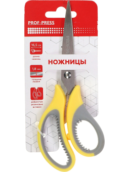 картинка Ножницы канцелярские 16,5 см. (НЖ-1169) лезвия из нерж стали (1,8мм), прорезин ребристые ручки,кр 12 от магазина МОЛТИ