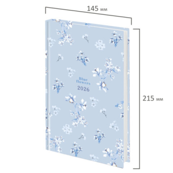 картинка Ежедневник датированный 2026 145х215 мм, А5, STAFF, ламинированная обложка, "Blue Flowers", 117316 от магазина МОЛТИ