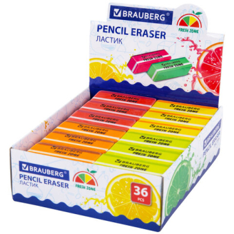 картинка Ластик большой BRAUBERG "Fresh Zone", 60х18х12 мм, цвет ассорти, прямоугольный, скошенный, 228717 от магазина МОЛТИ