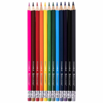 картинка Карандаши цветные стираемые с ластиком BRAUBERG ERASABLE, 12 цветов, шестигранные, грифель 3 мм, натуральное дерево, 181932 от магазина МОЛТИ
