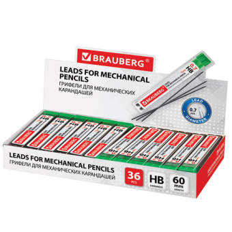 картинка Грифели запасные 0,7 мм, HB, BRAUBERG, КОМПЛЕКТ 12 шт., "Hi-Polymer", 180446 от магазина МОЛТИ