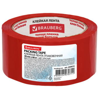 картинка Клейкая лента упаковочная 48 мм х 66 м, КРАСНАЯ, толщина 45 микрон, BRAUBERG, 440074 от магазина МОЛТИ