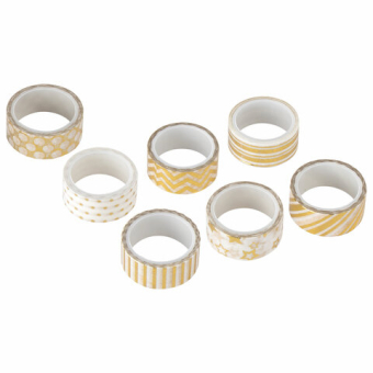 картинка Клейкие WASHI-ленты для декора с фольгой ЗОЛОТИСТЫЕ, 15 мм х 3 м, 7 шт., рисовая бумага, ОСТРОВ СОКРОВИЩ, 661712 от магазина МОЛТИ