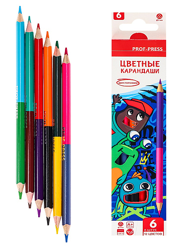 Карандаши цв. двусторонние,2Мнабор,трехгран.6шт,12цв.GRAFFITY MONSTERS(КЦ-1527)гриф.d=3мм,в к/к,кр24