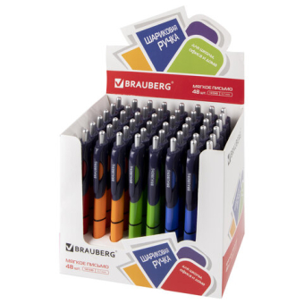 картинка Ручка шариковая автоматическая с грипом BRAUBERG "Supreme", СИНЯЯ, корпус ассорти, узел 0,7 мм, линия письма 0,35 мм, 141545 от магазина МОЛТИ