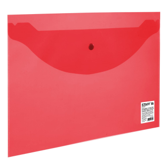 картинка Папка-конверт с кнопкой STAFF, А4, до 100 л, прозрачная, красная, 0,12 мм, 225172 от магазина МОЛТИ