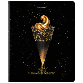 картинка Тетрадь А5, 48 л., BRAUBERG, скоба, клетка, матовая ламинация, фольга, "Black&Gold" (микс в спайке), 404370 от магазина МОЛТИ