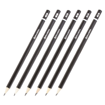 картинка Карандаши чернографитные разной твердости НАБОР 6 штук, 2H-2B, BRAUBERG "Line", 180650 от магазина МОЛТИ