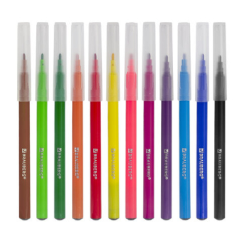 картинка Фломастеры BRAUBERG "PREMIUM", 12 цветов, КЛАССИЧЕСКИЕ, вентилируемый колпачок, ПВХ-упаковка с европодвесом, 151934 от магазина МОЛТИ