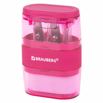 картинка Точилка с ластиком 2 в 1 BRAUBERG "Double", 2 отверстия, яркие цвета корпуса ассорти, 271987 от магазина МОЛТИ
