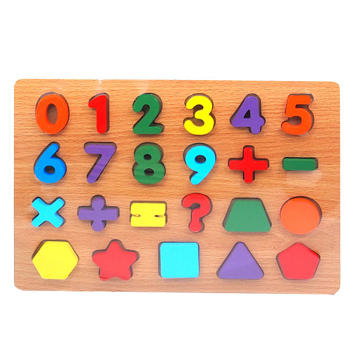Цифры 2745-12-Цифры с фигурами и знаками  деревянные сортер 22,5х2х29,5 см в и/уп.
