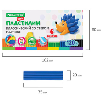 картинка Пластилин классический BRAUBERG KIDS, 6 цветов, 120 г, стек, ВЫСШЕЕ КАЧЕСТВО, 106435 от магазина МОЛТИ