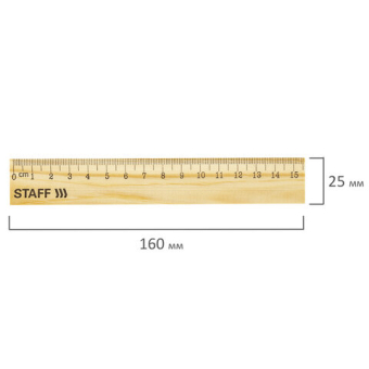 картинка Линейка деревянная 15 см, STАFF, канадская сосна, 210797 от магазина МОЛТИ