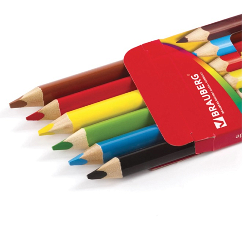 Карандаши цветные утолщенные BRAUBERG 6 цв., трехгранные, карт. упак.,180835