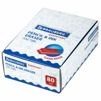 картинка Ластик BRAUBERG "Assistant 80", 41х14х8 мм, красно-синий, прямоугольный, скошенные края, 221034 от магазина МОЛТИ