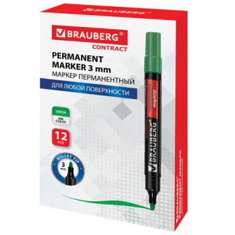 картинка Маркер перманентный BRAUBERG "Contract", ЗЕЛЕНЫЙ, круглый наконечник, 3 мм, 150468 от магазина МОЛТИ