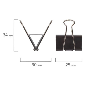 картинка Зажимы для бумаг ОФИСМАГ, КОМПЛЕКТ 12 шт., 25 мм, на 100 листов, черные, картонная коробка, 225155 от магазина МОЛТИ