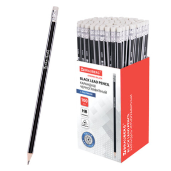 картинка Карандаш чернографитный BRAUBERG, 1 шт., "Alderida", НВ, трехгранный, с ластиком, корпус черный, заточенный, 180610 от магазина МОЛТИ