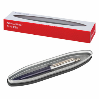 картинка Ручка подарочная шариковая BRAUBERG "Soprano", СИНЯЯ, корпус серебристый с синим, линия письма 0,5 мм, 143484 от магазина МОЛТИ