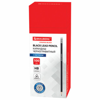 картинка Карандаш чернографитный BRAUBERG, 1 шт., "Alderida", НВ, трехгранный, с ластиком, корпус черный, заточенный, 180610 от магазина МОЛТИ