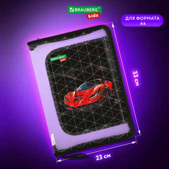 картинка Папка для труда на молнии BRAUBERG KIDS А4, 1 отделение, прозрачная, органайзер, "Red car", 272209 от магазина МОЛТИ