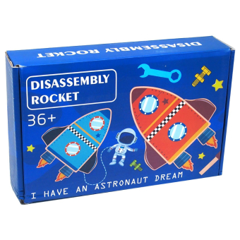 картинка Игрушка 2745-14 деревянная + пластик  собери Ракету с винты+ключ (18д) в коробке 15х5х22,5см космос от магазина МОЛТИ