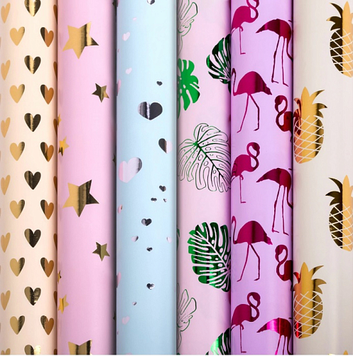 Бумага упаковочная С ЭФФЕКТАМИ "Romantic" 70х100 см, 6 дизайнов ассорти, ЗОЛОТАЯ СКАЗКА, 591943