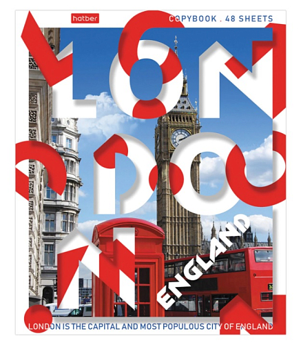 Тетрадь А5 48л. HATBER скоба, линия, обложка картон, Hello, England! (1 вид), 48Т5В2_20093