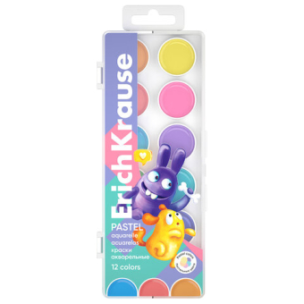 картинка Краски акварельные ERICH KRAUSE "Jolly Friends Pastel", 12 цветов, пластиковый пенал, европодвес, 61370 от магазина МОЛТИ