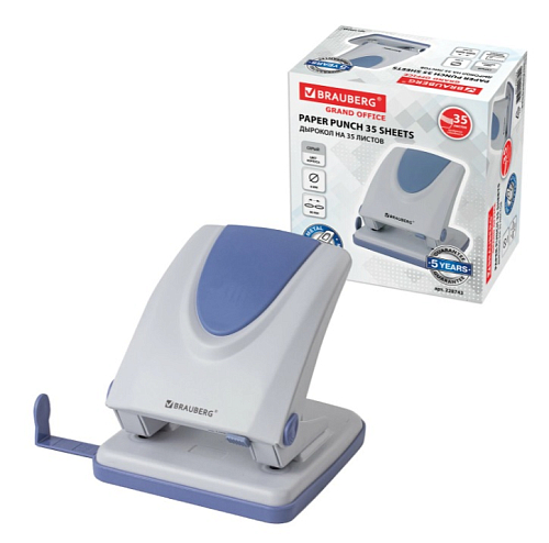 Дырокол металлический BRAUBERG "GRAND OFFICE", до 35 листов, серый, ГАРАНТИЯ 5 ЛЕТ, 228743