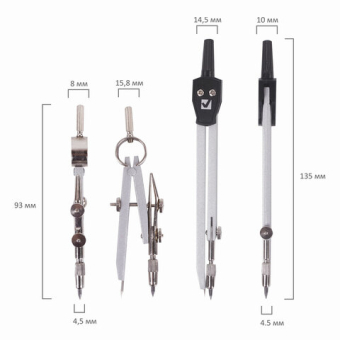 картинка Готовальня BRAUBERG "Architect", 7 предметов: циркуль + кронциркуль с рейсфедором, рейсфедер + держатель, 2 вставки, грифель, 210346 от магазина МОЛТИ