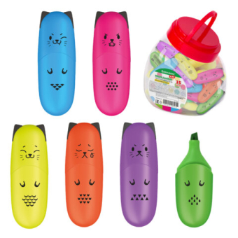 картинка Текстовыделитель мини BRAUBERG KIDS "CUTE CATS NEON", АССОРТИ В ПЛАСТИКОВОЙ БАНКЕ, 1-5 мм, 152433 от магазина МОЛТИ