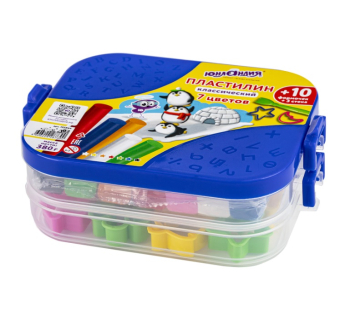 картинка Пластилин в боксе ЮНЛАНДИЯ, 7 цветов, 380 г, 3 стека, 10 формочек, 105864 от магазина МОЛТИ