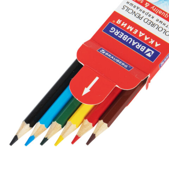 картинка Карандаши цветные мягкие BRAUBERG АКАДЕМИЯ, 6 цветов, шестигранные, грифель 3 мм, натуральное дерево, 181863 от магазина МОЛТИ