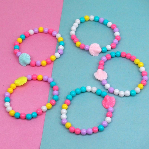 Браслет детский 2453-13 (20ПЛ) бусины с ракушкой  нежные 5х1х5см