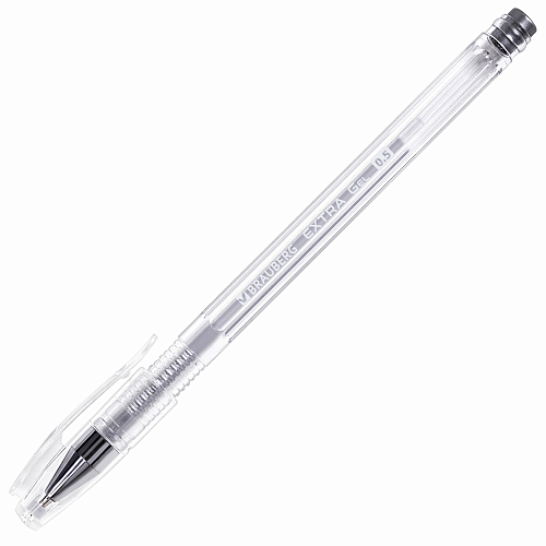 Ручка гелевая СЕРЕБРИСТАЯ BRAUBERG "EXTRA SILVER", корпус прозрачный, 0,5мм, линия 0,35мм, 143913