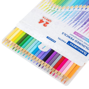 картинка Карандаши цветные BRAUBERG PASTEL, 24 пастельных цвета, трёхгранные, грифель 3 мм, 181851 от магазина МОЛТИ