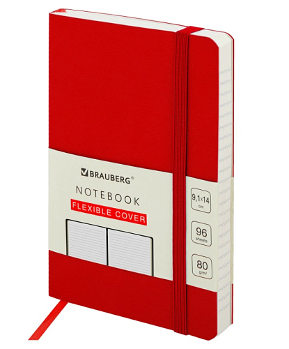 Блокнот МАЛЫЙ ФОРМАТ (91х140 мм) А6, BRAUBERG ULTRA, под кожу, 80 г/м2,96 л, линия, красный, 113028