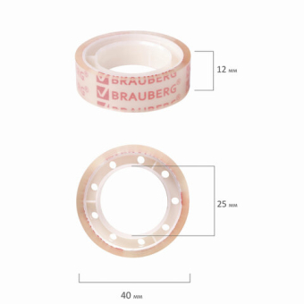 картинка Клейкие ленты 12 мм х 10 м канцелярские BRAUBERG, комплект 12 шт., прозрачные, гарантированная длина, 223122 от магазина МОЛТИ