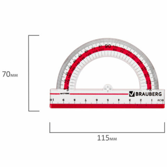 картинка Транспортир 10 см, 180 градусов, пластиковый, BRAUBERG "Crystal", прозрачный, с выделенной шкалой, подвес, 210292 от магазина МОЛТИ