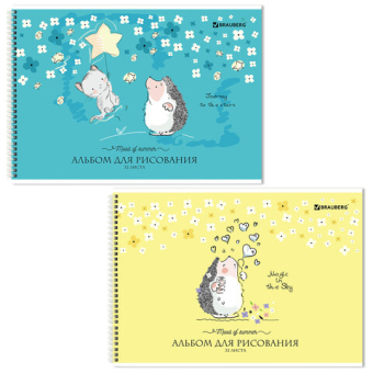 картинка Альбом для рисования, А4 32 листов, гребень, обложка картон, BRAUBERG, 195х285 мм, "Ёжики" (2 вида), 106698 от магазина МОЛТИ