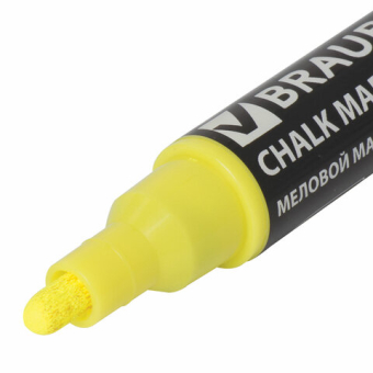 картинка Маркер меловой "POP-ART" ЖЕЛТЫЙ, 5 мм, стираемый, для гладких поверхностей, BRAUBERG, 151528 от магазина МОЛТИ