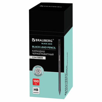 картинка Карандаш чернографитный BRAUBERG, 1 шт., "Black Jack", НВ, с ластиком, черное дерево, корпус черный, 180609 от магазина МОЛТИ