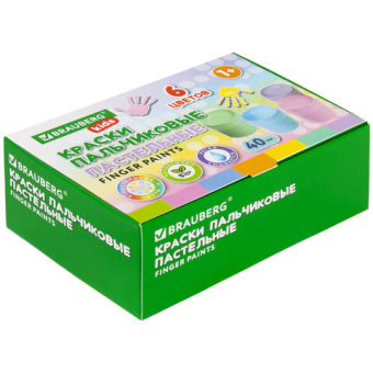 картинка Краски пальчиковые пастельные для малышей от 1 года, 6 цветов по 40 мл, BRAUBERG KIDS, 192398 от магазина МОЛТИ