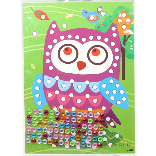 Наклейка-аппликация X02 со стразами Сова13*21