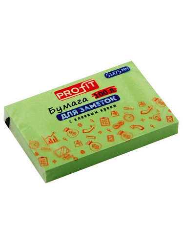 ТМ"Profit"Бумага для заметок с клеевым краем ЗЕЛЕНАЯ (ЗБ-5569), инд.ШК, 51х75 мм, 100л, кратно 12