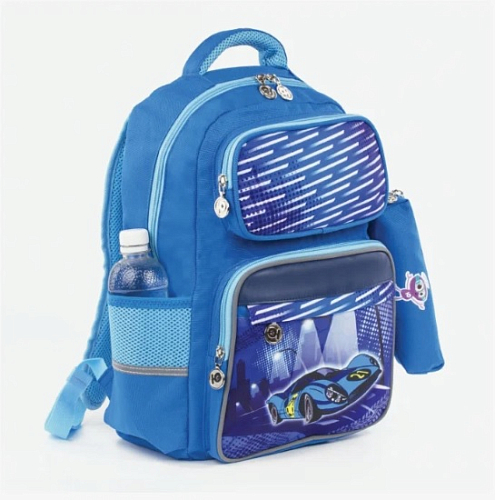 Рюкзак ЮНЛАНДИЯ с пеналом в комплекте, эрго-спинка, мальчик, Машина, 42х29х14 см, 227851